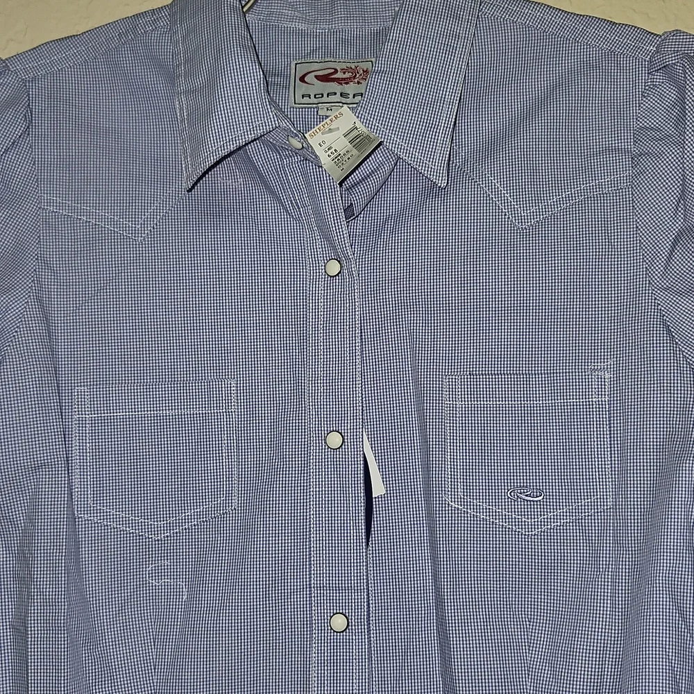 NWT-Roper Womens MEDIUM Light Blue Short Sleeve Shirt - Picture 2 of 13